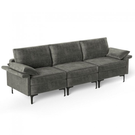 Honhorrs Three-Seat Linen Sofa, Spring-Supported Sponge Cushions with Metal Legs and Protective Feet