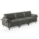Honhorrs Three-Seat Linen Sofa, Spring-Supported Sponge Cushions with Metal Legs and Protective Feet