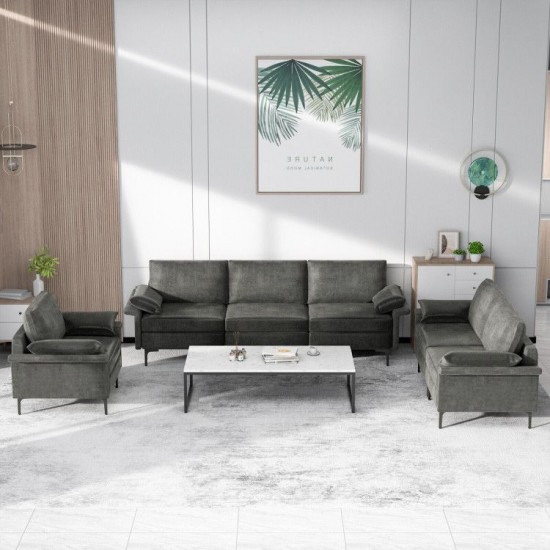 Honhorrs Three-Seat Linen Sofa, Spring-Supported Sponge Cushions with Metal Legs and Protective Feet