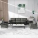 Honhorrs Three-Seat Linen Sofa, Spring-Supported Sponge Cushions with Metal Legs and Protective Feet