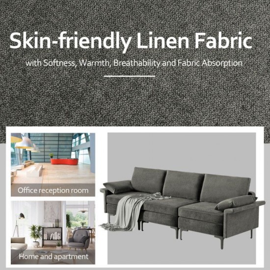 Honhorrs Three-Seat Linen Sofa, Spring-Supported Sponge Cushions with Metal Legs and Protective Feet