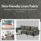 Honhorrs Three-Seat Linen Sofa, Spring-Supported Sponge Cushions with Metal Legs and Protective Feet