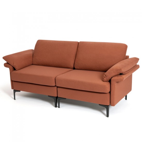 Honhorrs Fabric Loveseat with Metal Legs, Spring-Supported Seat and Separate Back and Arm Pillows