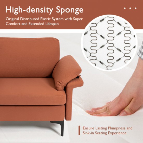 Honhorrs Fabric Loveseat with Metal Legs, Spring-Supported Seat and Separate Back and Arm Pillows