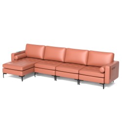 XVX Four-Seat Modular Sectional, Reversible Chaise with Suede Upholstery and Built-In USB Ports