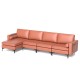 Honhorrs Four-Seat Modular Sectional, Reversible Chaise with Suede Upholstery and Built-In USB Ports