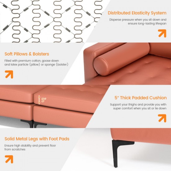 Honhorrs Four-Seat Modular Sectional, Reversible Chaise with Suede Upholstery and Built-In USB Ports