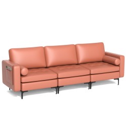 XVX Suede-Fabric Three-Seat Sofa, Modular Sections with Side Pocket, Bolsters and Metal Legs
