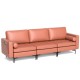 Honhorrs Suede-Fabric Three-Seat Sofa, Modular Sections with Side Pocket, Bolsters and Metal Legs