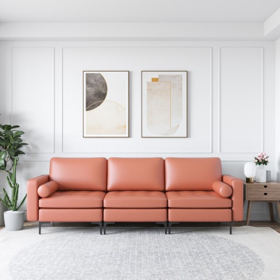 Honhorrs Suede-Fabric Three-Seat Sofa, Modular Sections with Side Pocket, Bolsters and Metal Legs