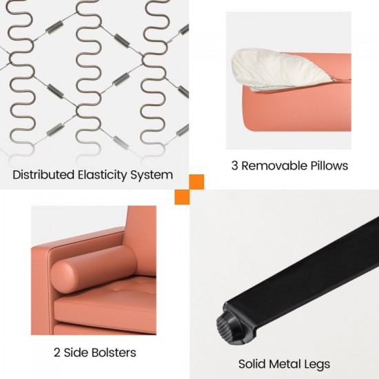 Honhorrs Suede-Fabric Three-Seat Sofa, Modular Sections with Side Pocket, Bolsters and Metal Legs