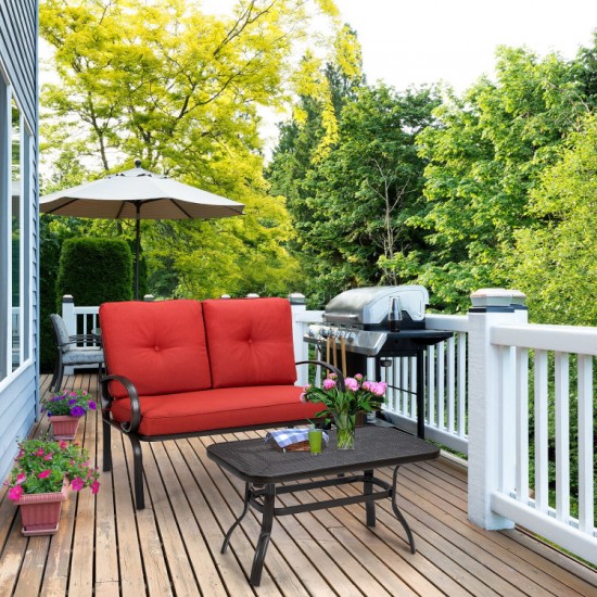 Honhorrs Two-Piece Patio Lounge Set, Cushioned Loveseat and Coffee Table with Steel Support Frames