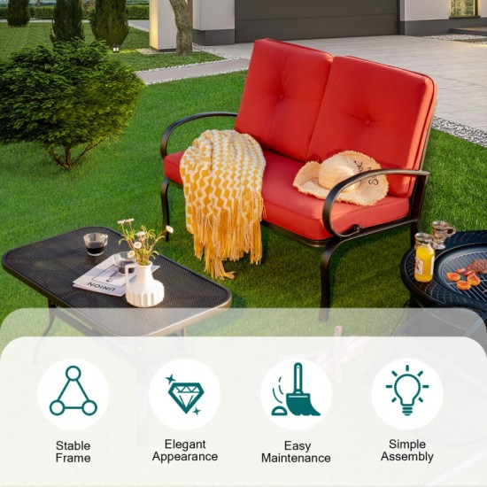 Honhorrs Two-Piece Patio Lounge Set, Cushioned Loveseat and Coffee Table with Steel Support Frames