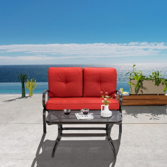 Honhorrs Two-Piece Patio Lounge Set, Cushioned Loveseat and Coffee Table with Steel Support Frames