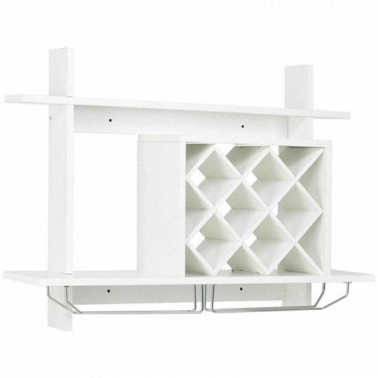 Honhorrs Wall-Mounted Wine Shelf, Diamond Bottle Compartments and Glass Rails with Upper Display Top