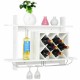 Honhorrs Wall-Mounted Wine Shelf, Diamond Bottle Compartments and Glass Rails with Upper Display Top