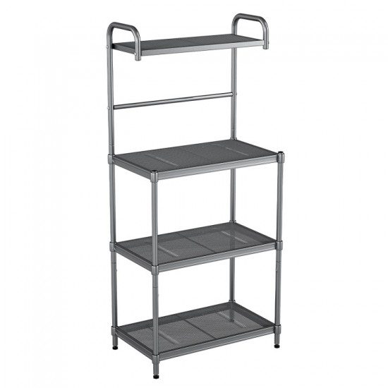 Honhorrs Four-Tier Metal Kitchen Appliance Rack, Open Wire Shelves with Adjustable Feet and Handle