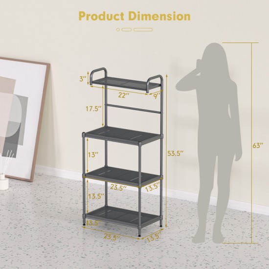 Honhorrs Four-Tier Metal Kitchen Appliance Rack, Open Wire Shelves with Adjustable Feet and Handle