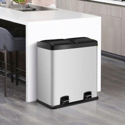 Honhorrs 16-Gallon Stainless Steel Dual-Compartment Trash Can with Separate Foot Pedals and Lids