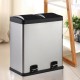 Honhorrs 16-Gallon Stainless Steel Dual-Compartment Trash Can with Separate Foot Pedals and Lids