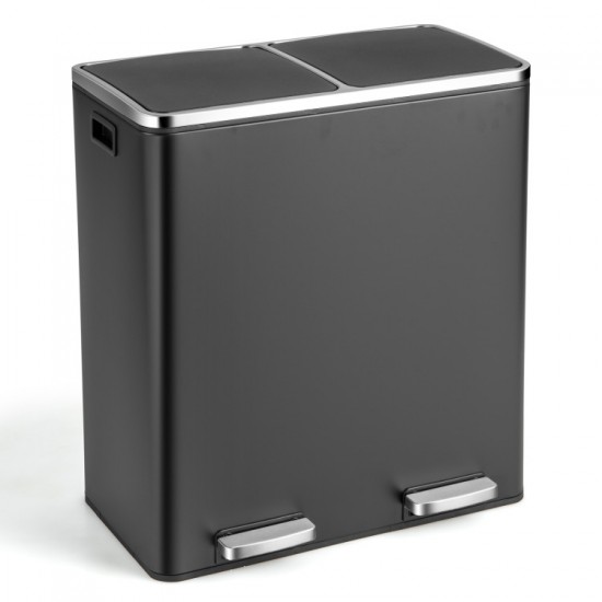 Honhorrs 16-Gallon Dual Step Trash Can with Separate Removable Buckets and Slow-Closing Lids