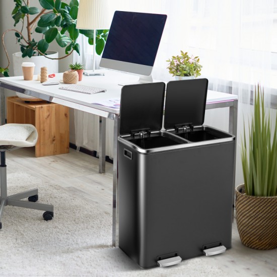 Honhorrs 16-Gallon Dual Step Trash Can with Separate Removable Buckets and Slow-Closing Lids