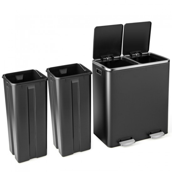 Honhorrs 16-Gallon Dual Step Trash Can with Separate Removable Buckets and Slow-Closing Lids