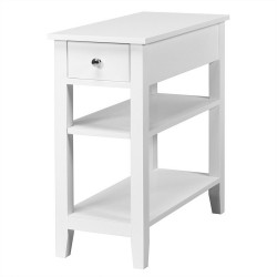 Honhorrs Slim Three-Level End Table with Sliding Drawer and Two Open Shelves for Bedside Storage
