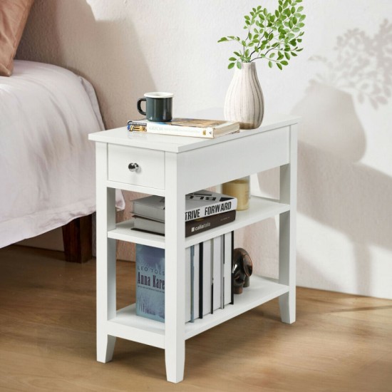 Honhorrs Slim Three-Level End Table with Sliding Drawer and Two Open Shelves for Bedside Storage