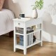 Honhorrs Slim Three-Level End Table with Sliding Drawer and Two Open Shelves for Bedside Storage