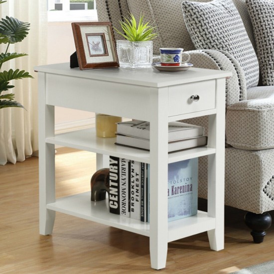 Honhorrs Slim Three-Level End Table with Sliding Drawer and Two Open Shelves for Bedside Storage