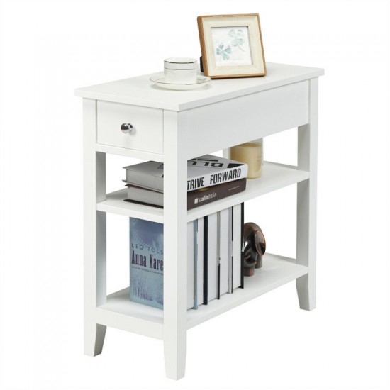 Honhorrs Slim Three-Level End Table with Sliding Drawer and Two Open Shelves for Bedside Storage