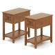 Honhorrs Pair of Narrow End Tables, Drawer Storage and Lower Shelves with Solid Rubberwood Legs