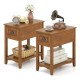 Honhorrs Pair of Narrow End Tables, Drawer Storage and Lower Shelves with Solid Rubberwood Legs