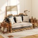 Honhorrs Pair of Narrow End Tables, Drawer Storage and Lower Shelves with Solid Rubberwood Legs