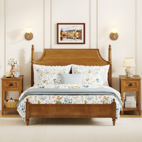 Honhorrs Pair of Narrow End Tables, Drawer Storage and Lower Shelves with Solid Rubberwood Legs