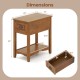 Honhorrs Pair of Narrow End Tables, Drawer Storage and Lower Shelves with Solid Rubberwood Legs