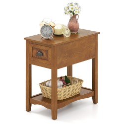 Honhorrs Chairside End Table with Drawer, Open Lower Shelf, Rubber Wood Legs and Metal Pull Handle