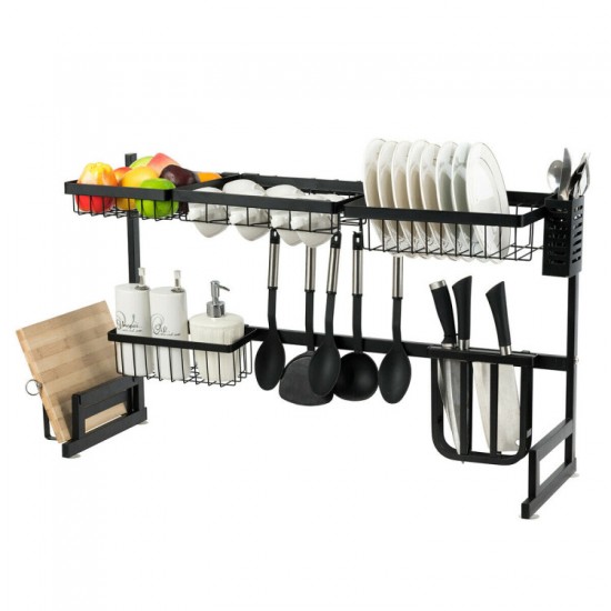 Honhorrs Two-Tier Over-Sink Dish Rack, Stainless Steel Frame with Removable Holders and Suction Feet