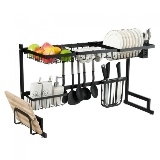 Honhorrs Two-Tier Over-Sink Dish Rack, Stainless Steel Frame with Removable Holders and Suction Feet