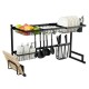 Honhorrs Two-Tier Over-Sink Dish Rack, Stainless Steel Frame with Removable Holders and Suction Feet