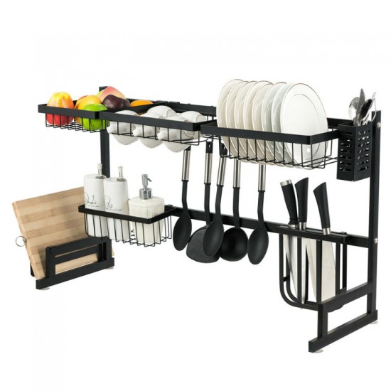 Honhorrs Two-Tier Over-Sink Dish Rack, Stainless Steel Frame with Removable Holders and Suction Feet