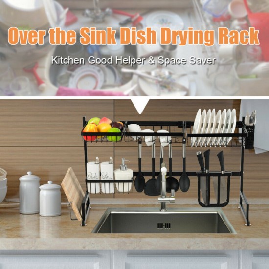 Honhorrs Two-Tier Over-Sink Dish Rack, Stainless Steel Frame with Removable Holders and Suction Feet