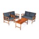 Honhorrs Four-Piece Wooden Patio Seating Set, Clear-Varnished Frames with Zippered Seat Cushions