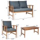 Honhorrs Four-Piece Wooden Patio Seating Set, Clear-Varnished Frames with Zippered Seat Cushions