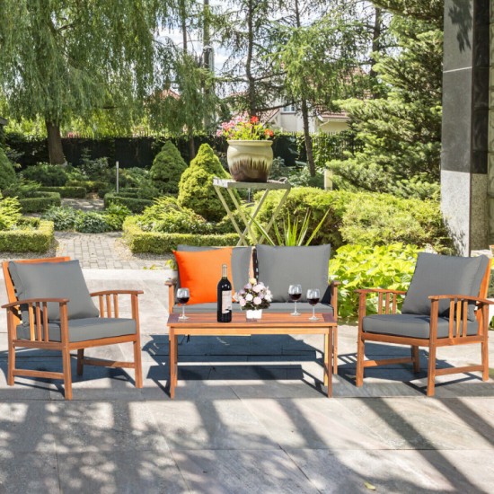 Honhorrs Four-Piece Wooden Patio Seating Set, Clear-Varnished Frames with Zippered Seat Cushions