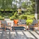 Honhorrs Four-Piece Wooden Patio Seating Set, Clear-Varnished Frames with Zippered Seat Cushions