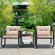 Honhorrs Three-Piece Rattan Patio Rocking Set with Two Cushioned Chairs and Glass-Top Side Table