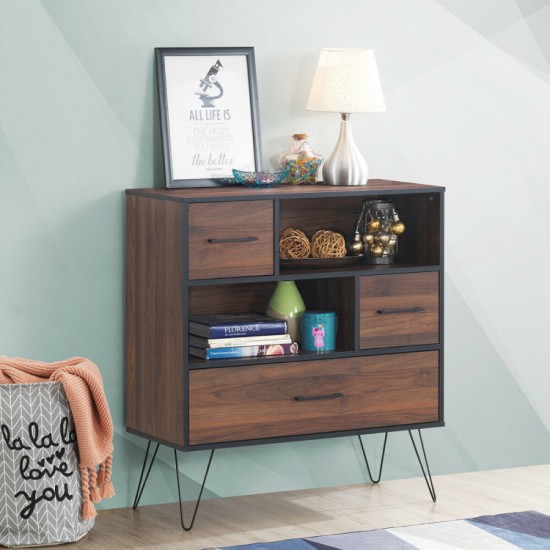 Honhorrs Raised-Leg Storage Sideboard, Single Drawer with Two Open Shelves and Two Cabinet Sections