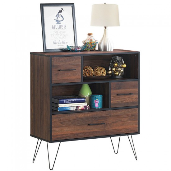Honhorrs Raised-Leg Storage Sideboard, Single Drawer with Two Open Shelves and Two Cabinet Sections
